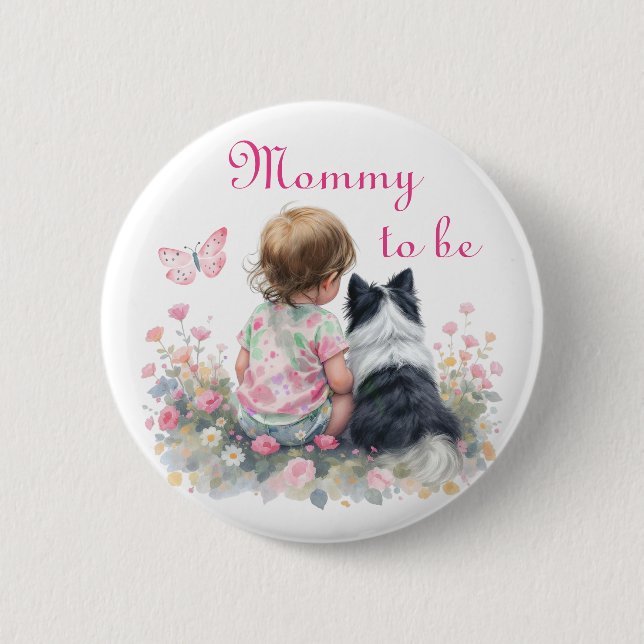 Blivande mamma | Rosa baby- och valpkalas Knapp (Framsida)