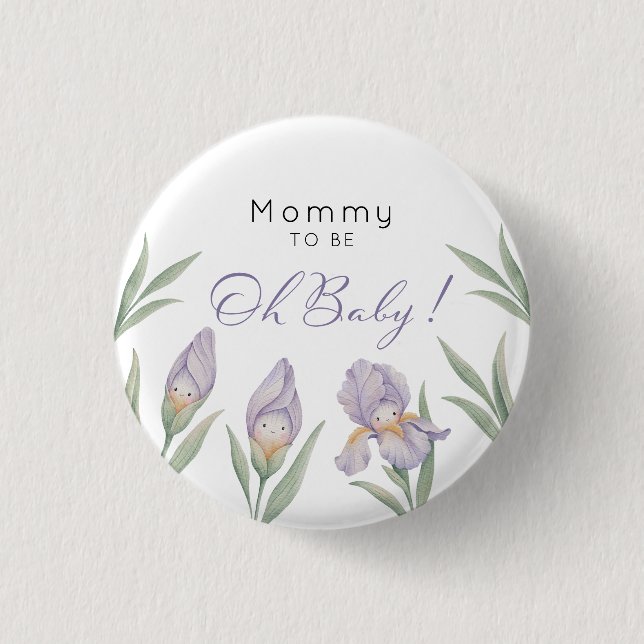 Blivande Mamma Vattenfärg Iris Blommig Lila Lavend Knapp (Framsida)