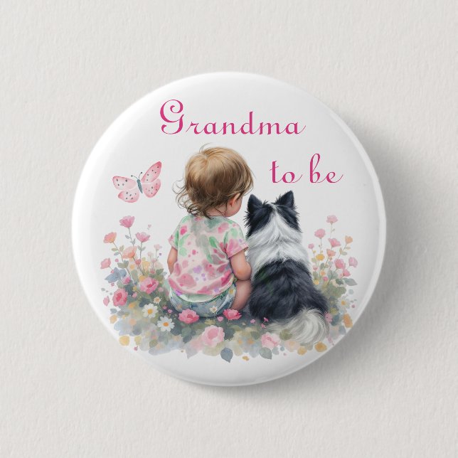 Blivande mormor | Rosa baby- och valpkalas Knapp (Framsida)