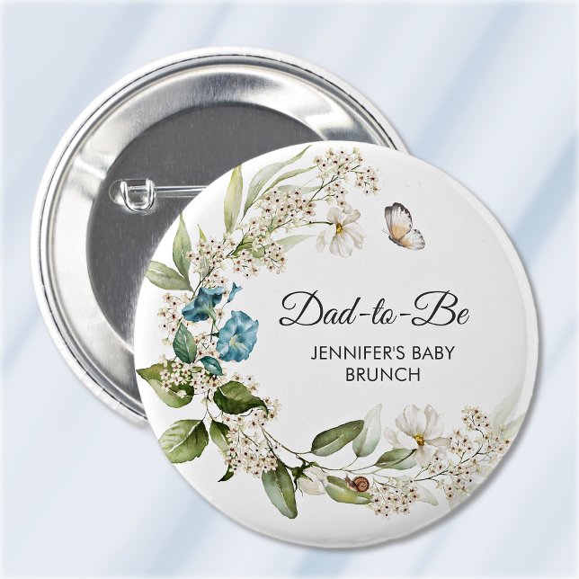 Blivande pappa, morgonståndsblå baby shower/brunch knapp (Skapare uppladdad)