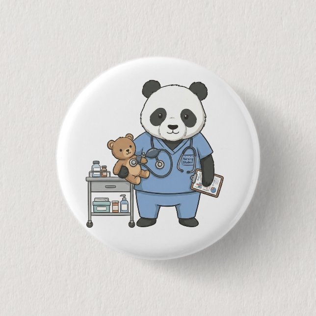 Blivande RN Panda: Bedårande Medicinsk Student  Knapp (Framsida)