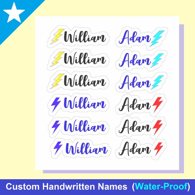 Blixt 12 etiketter för små vita Namn-etiketter (Lightning name labels
Whimsical name tags
Small name labels)