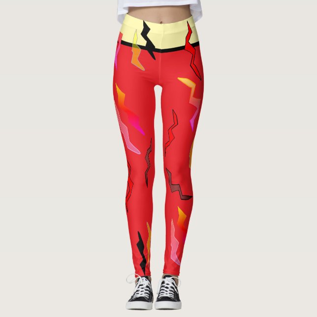 Blixt Bolts Red Black Cream Leggings (Framsida)