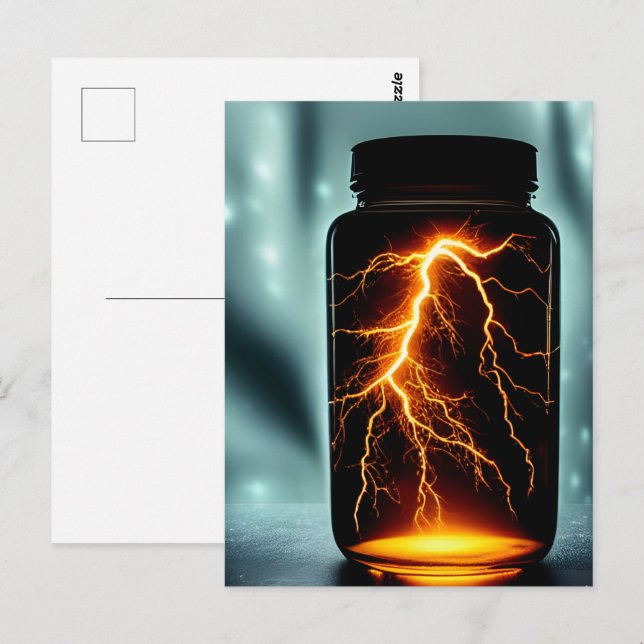 Blixt i en digital konst i Flaska Vykort (Fram/baksida)