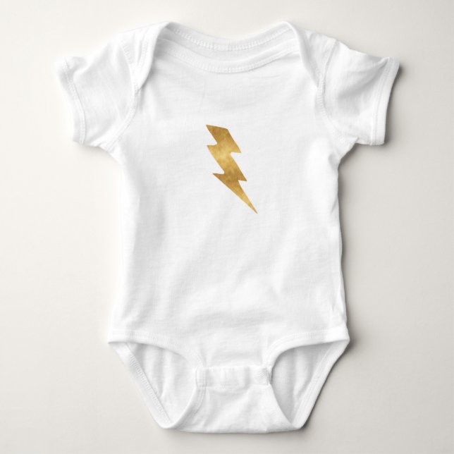 Blixt kasta i sig i metalliskt guld tee shirt (Framsida)
