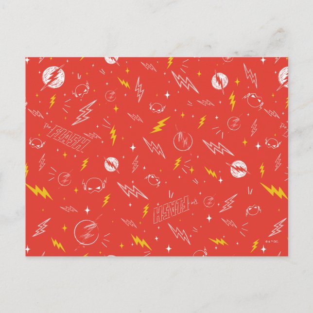 Blixt- och Doodle-mönster med Flash-logotyp Vykort (Framsida)