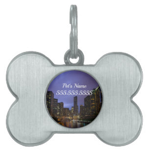 Blixt Over Chicago River Pet ID Tag ID-bricka Husdjur