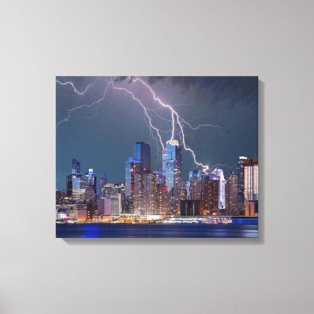 Blixt över "New York City" Skyline Wall Art Canvastryck (Framsida)