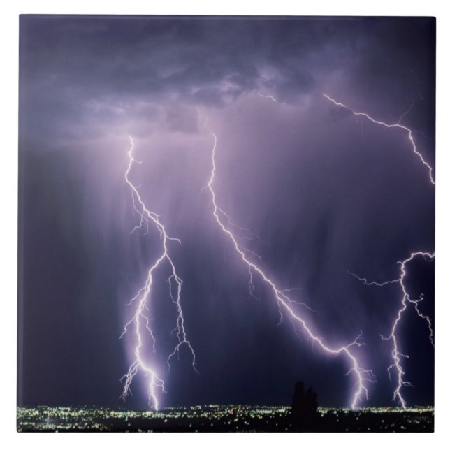 Blixt över Salt Lake Valley, Utah. Kakelplatta (Framsidan)