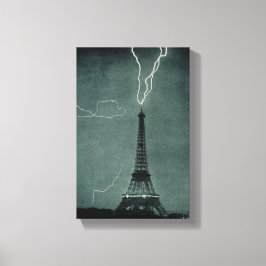 Blixt som slår Eiffel Torn Canvastryck