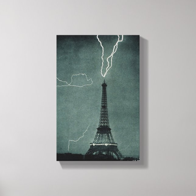 Blixt som slår Eiffel Torn Canvastryck (Framsida)