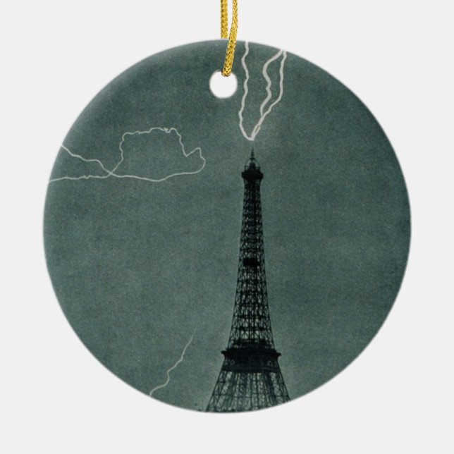 Blixt som slår Eiffel Torn Julgransprydnad Keramik (Framsidan)