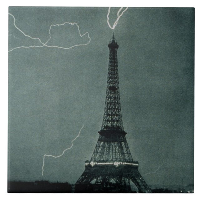 Blixt som slår Eiffel Torn Kakelplatta (Framsidan)