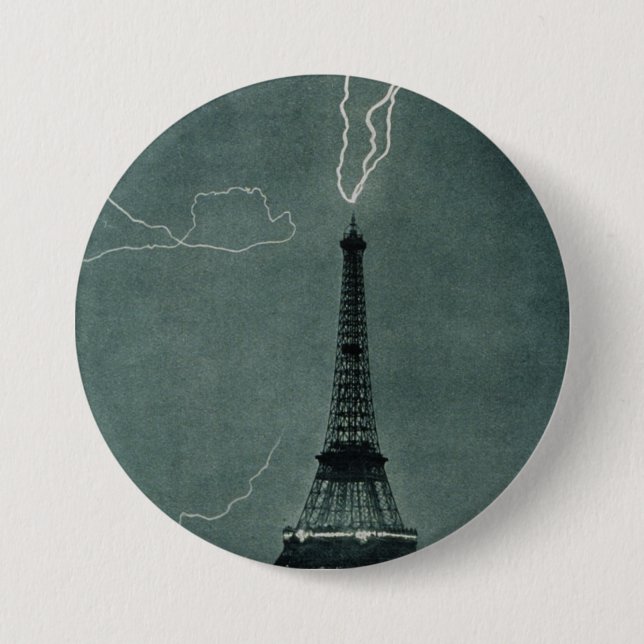 Blixt som slår Eiffel Torn Knapp (Framsida)