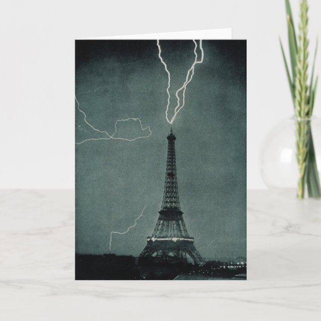 Blixt som slår Eiffel Torn Kort (Framsida)