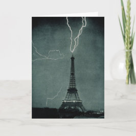 Blixt som slår Eiffel Torn Kort