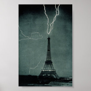 Blixt som slår Eiffel Torn Poster