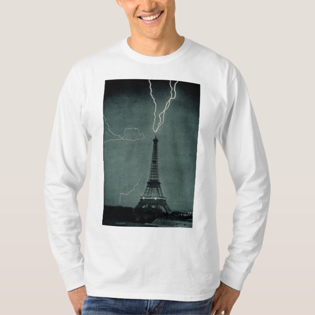 Blixt som slår Eiffel Torn T Shirt (Framsida)