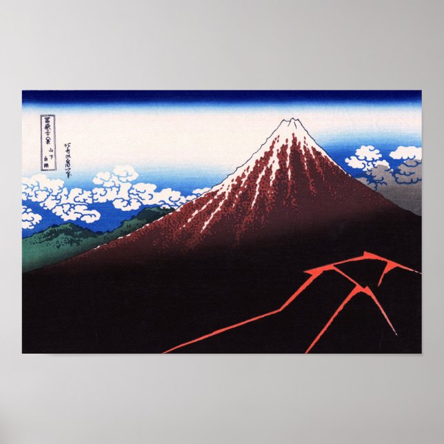 Blixt Storm Mt Fuji Hokusai Japansk Fine Art Poster (Framsidan)