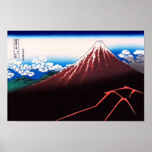 Blixt Storm Mt Fuji Hokusai Japansk Fine Art Poster