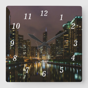 Blixt Strejka Over Chicago River Wall Clock Fyrkantig Klocka