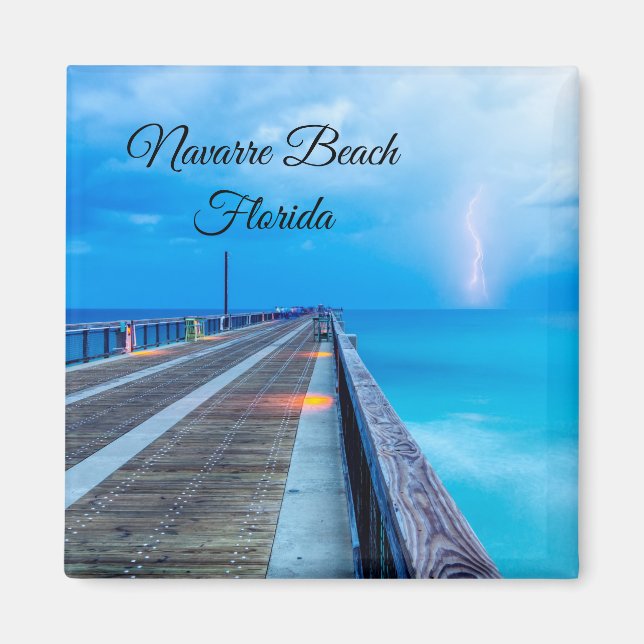 Blixt vid Navarre Beach Pier Magnet (Framsidan)