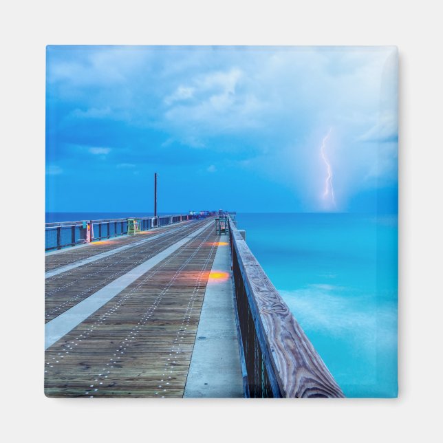 Blixt vid Navarre Beach Pier Magnet (Framsidan)