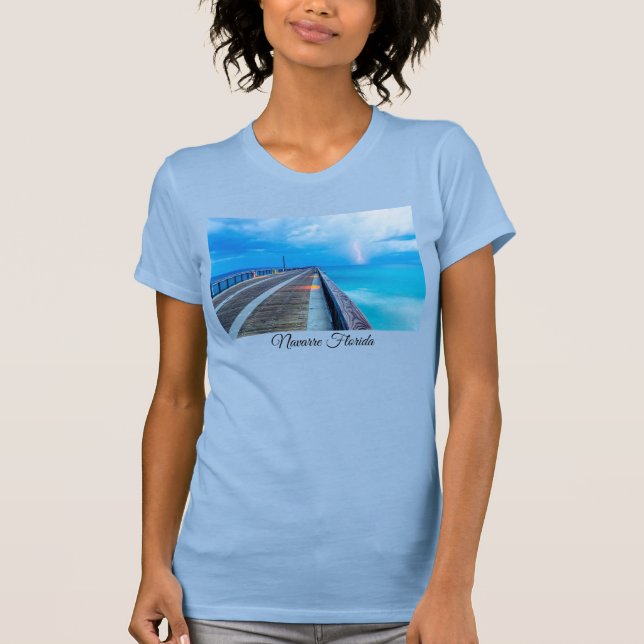 Blixt vid Navarre Beach Pier T-shirt (Framsida)