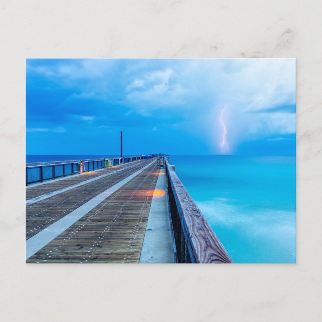 Blixt vid Navarre Beach Pier-vykort Vykort (Framsida)