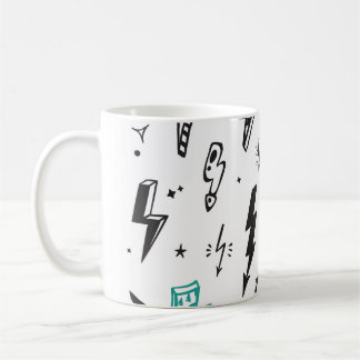 Blixtbultar, handdragna doodlar. kaffemugg