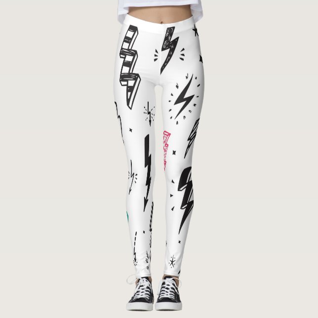 Blixtbultar, handdragna doodlar. leggings (Framsida)