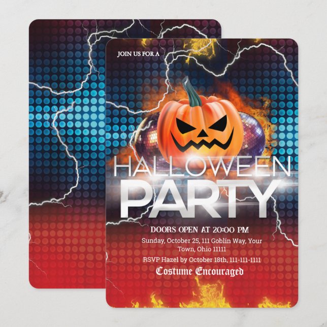 Blixteld Diskopumpa Halloweenfest Inbjudningar (Fram/baksida)