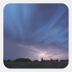 Blixten klockas slag under Thunderstorm Fyrkantigt Klistermärke