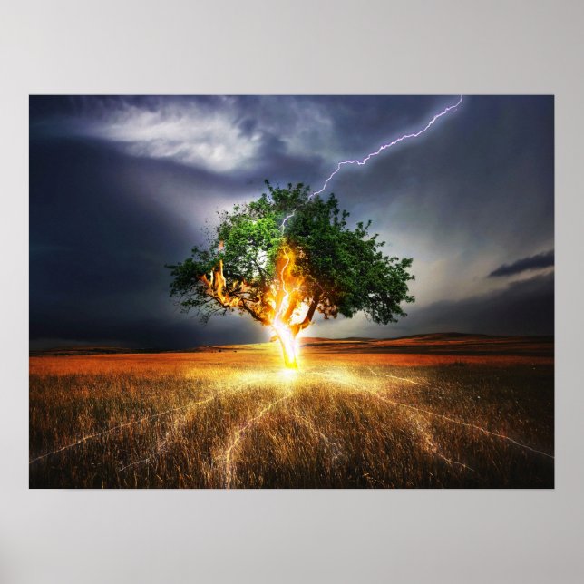 Blixten strejka träd art poster (Framsidan)