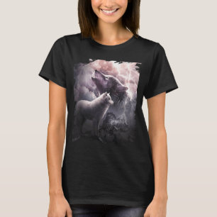 Blixten Varg Howling vid Måne T Shirt