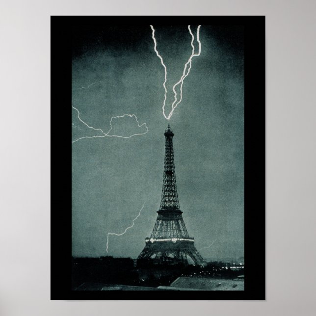 Blixtfotografi av Vintagen Eiffel Torn Strejka Poster (Framsidan)