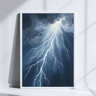 Blixtnedslag   Stormigt Himmelsvattenfärg Poster