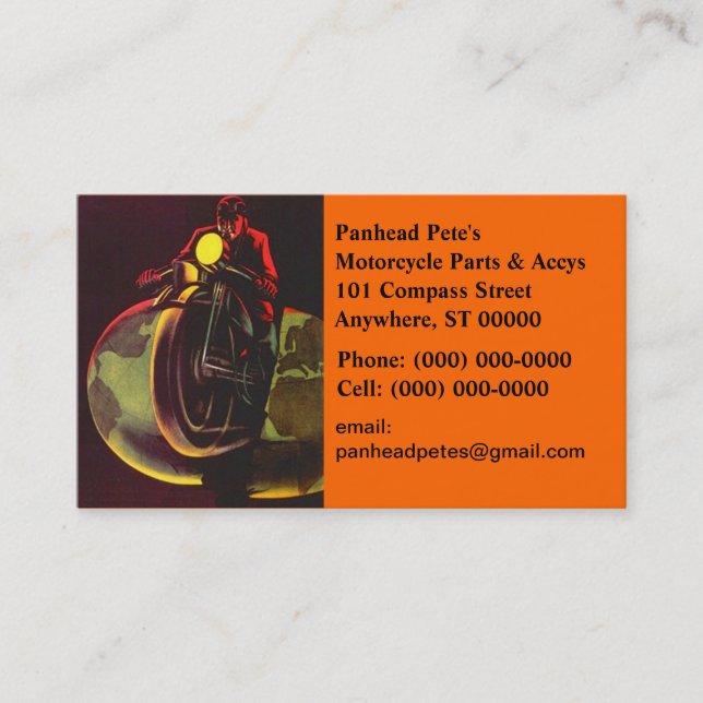 Blixtra visitkort för vintagemotorcykeljordklot (Framsida)