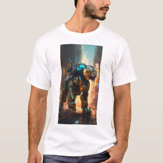 Blixtrande med en robottiger med fullt body hea t shirt
