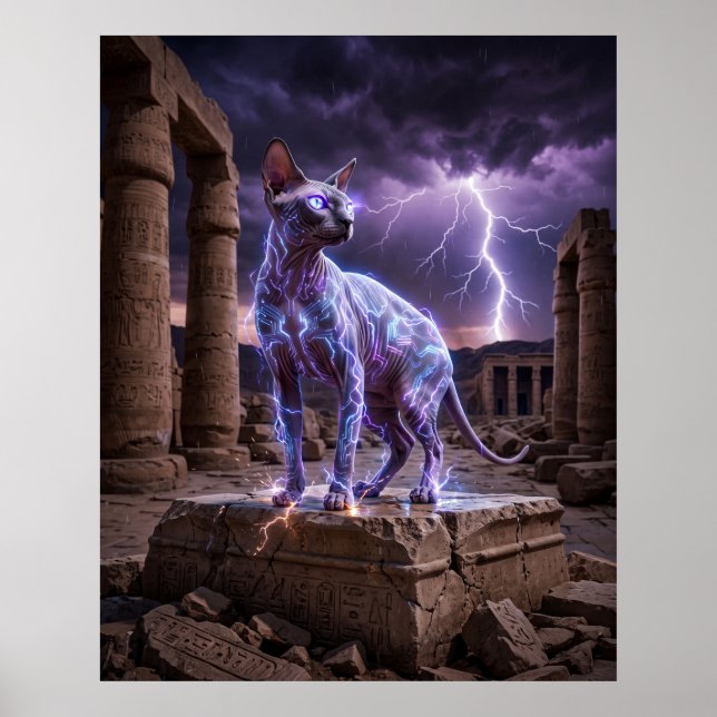 Blixtsfär Sphynx Laddad Tempelkonst Poster (Framsidan)