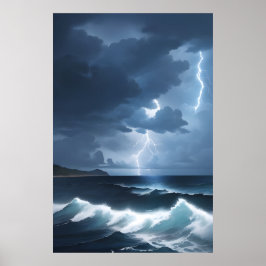 Blixtstorm över havet poster