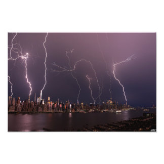 Blixtstorm över Manhattan, NYC Fototryck