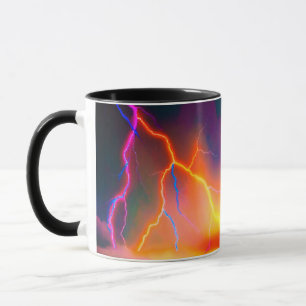 Blixtstorm som slår till neonbultdesign mugg