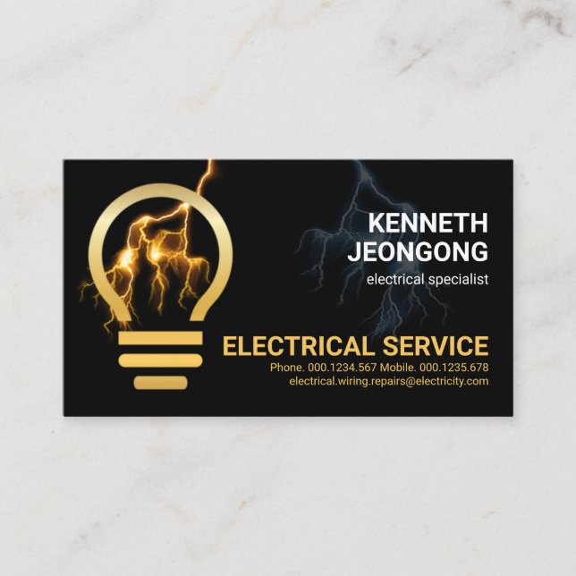 Blixtström Guld Ljusglödlampa Visitkort (Framsida)