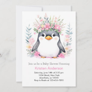 Blixtvisare Cute Penguin Girl Baby Shower Inbjudningar