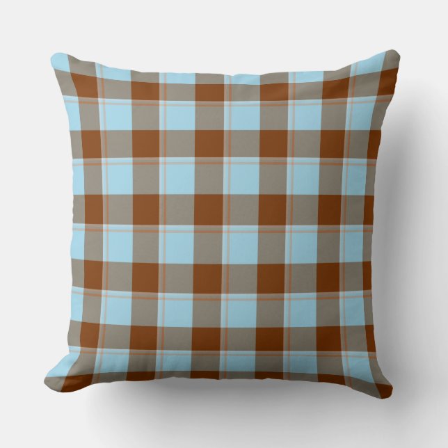 Blizzard Blue and Livid Brown Plaid Kudde (Framsida)