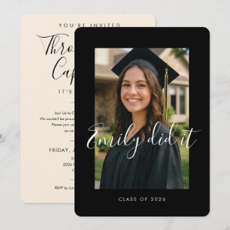 BLK & CREAM 2026 | Graduation Invite with Photo Inbjudningar