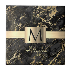 Blk & Guld Marble Guld Box, DIY Guld Monogram Kakelplatta