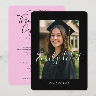 BLK & PINK 2026 | Graduation Invite with Photo Inbjudningar