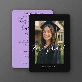 BLK & PURPLE 2026 | Graduation Invite with Photo Inbjudningar